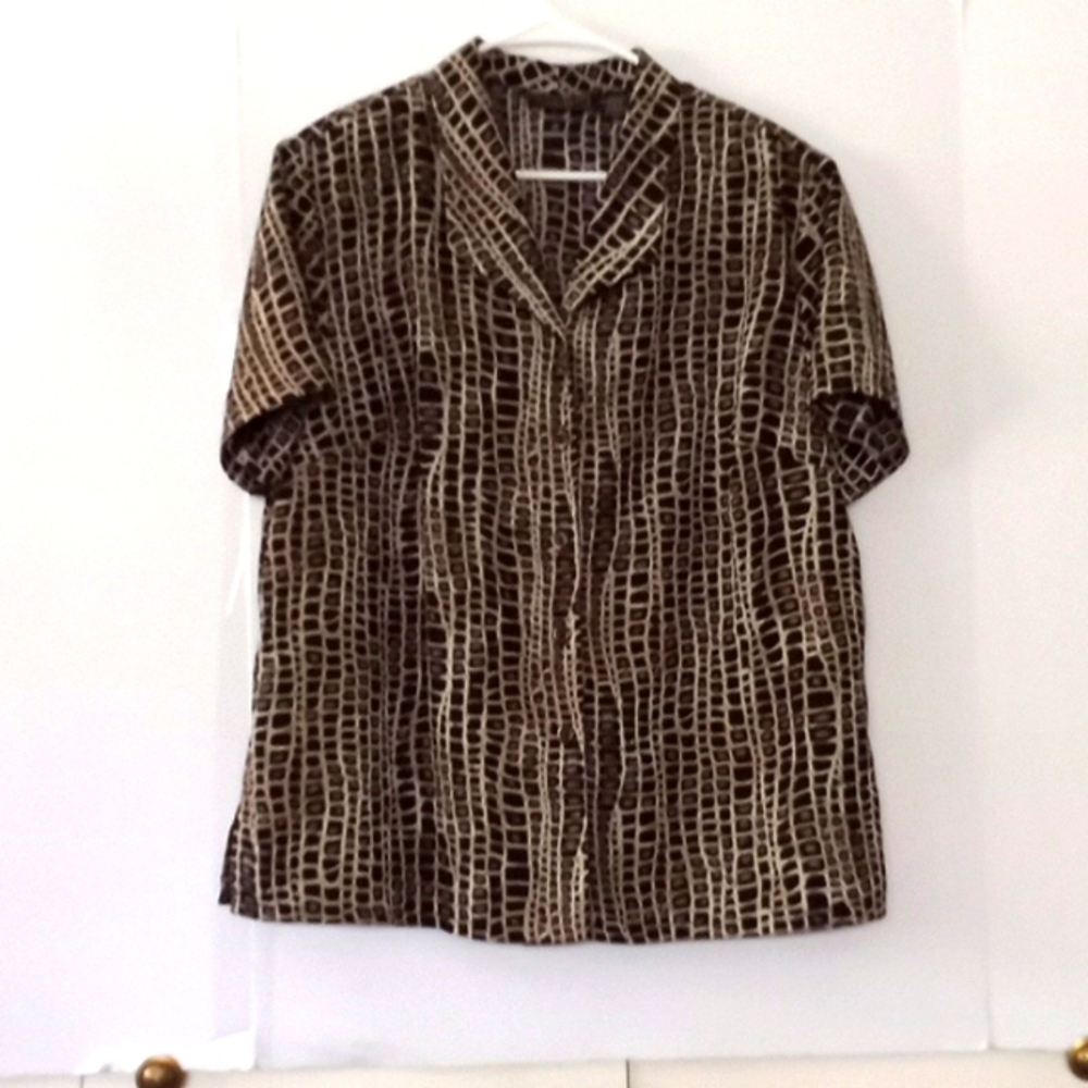 Vintage Laura Scott Silky Short Sleeved Blouse - Size 18W - Black/Gold